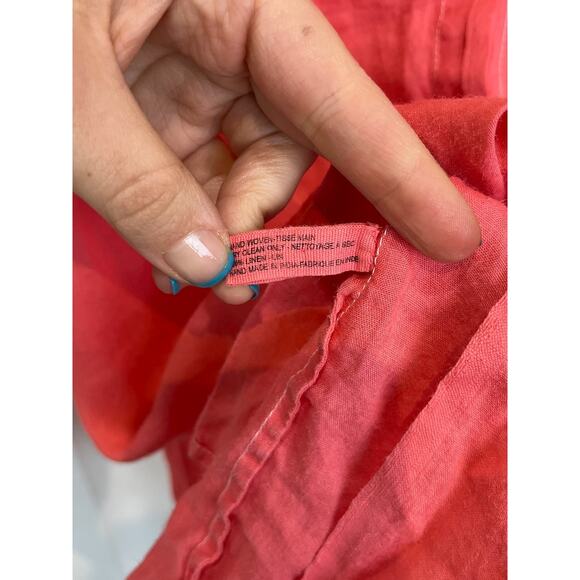 KHAKI AND CO Size L Bess Nielsen Hand Woven Linen Button Down Shirt Coral Orange - Picture 6 of 6